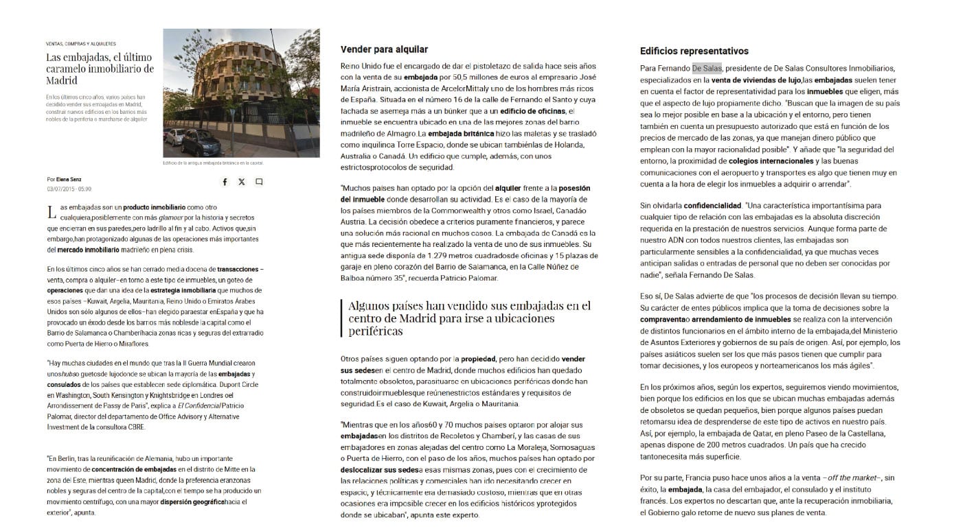Las embajadas, el último caramelo inmobiliario de Madrid